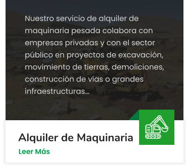 Nuestro servicio de alquiler de maquinaria pesada colabora con empresas privadas y con el sector público en proyectos de excavación, movimiento de tierras, demoliciones, construcción de vías o grandes infraestructuras… Alquiler de Maquinaria Leer Más